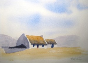 Watercolor Irish Thatched Cottage MKW Closeup